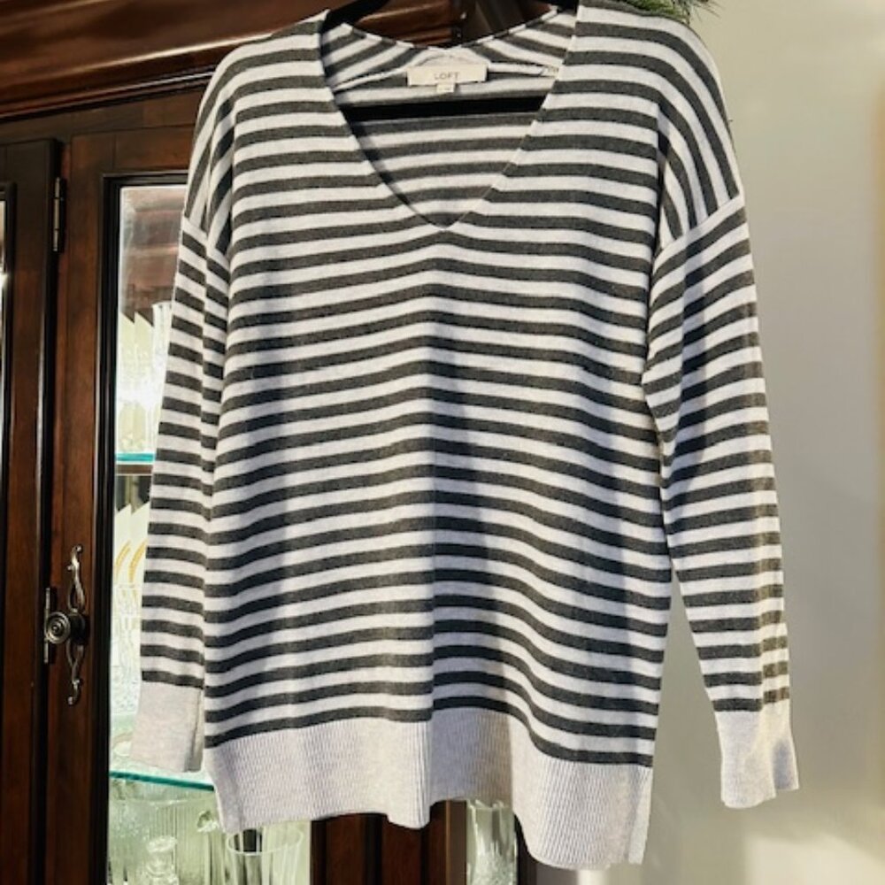 LOFT Sweater, Size Small, Two-Toned Gray Stripes